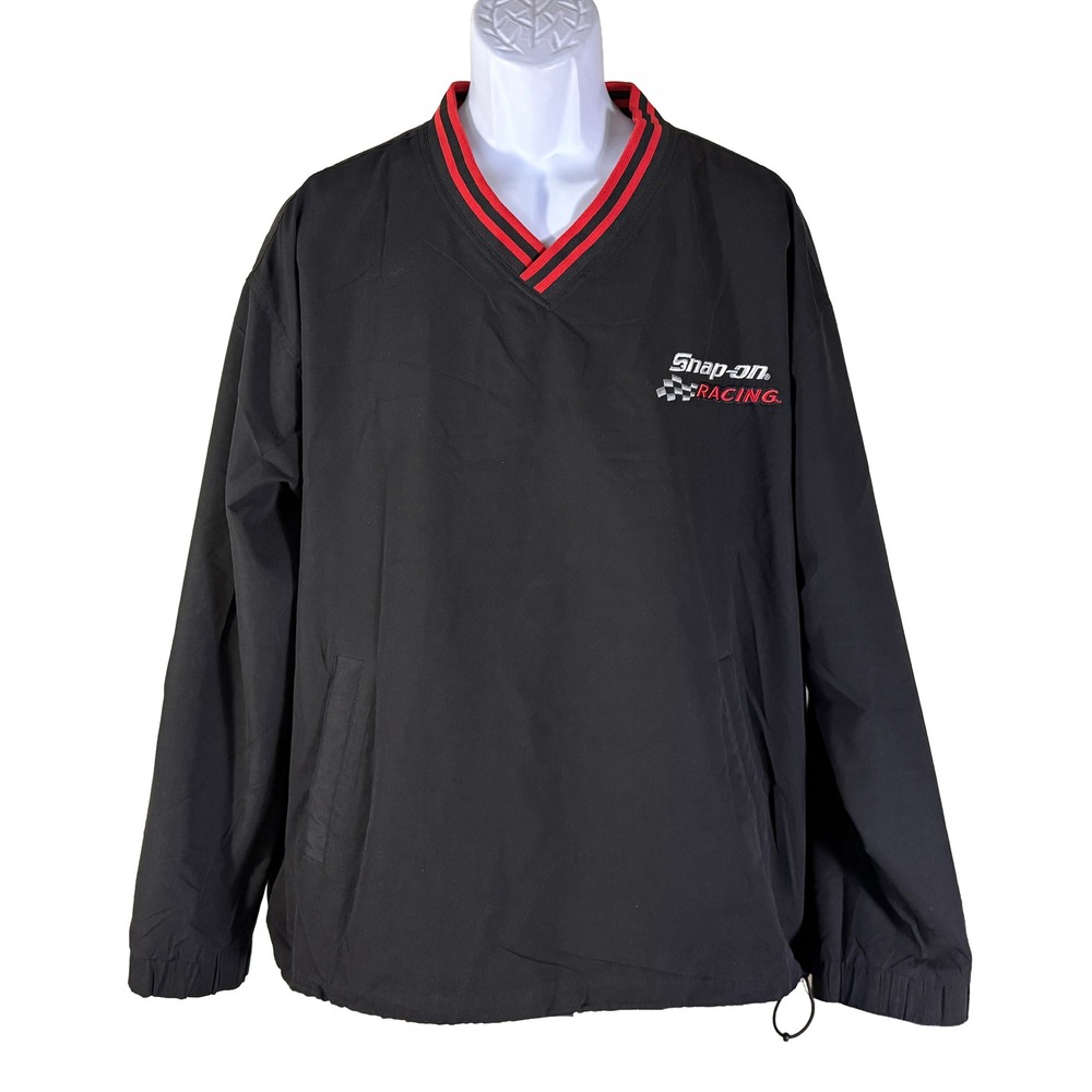 Snap-on Racing Windbreaker‎ Mens Large Black V-Neck Pullover Jacket Embroidered